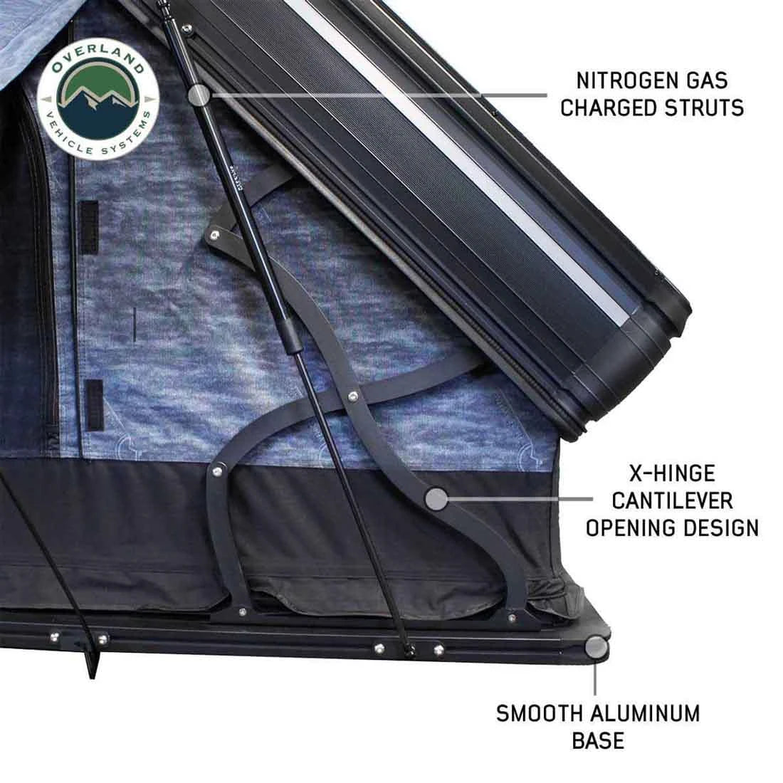 OVERLAND VEHICLE SYSTEMS | XD Everest Cantilever Aluminum Hard Shell Roof Top Tent (Sleeps 4) - Blue Body & Black Rainfly (18489904)