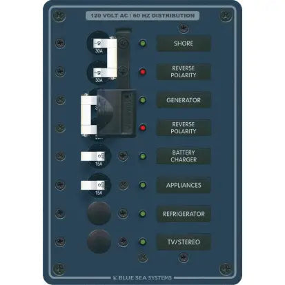 BLUE SEA SYSTEMS | Circuit Breaker Panel 2 Sources Selector/AC Main + 4 Positions (161650)