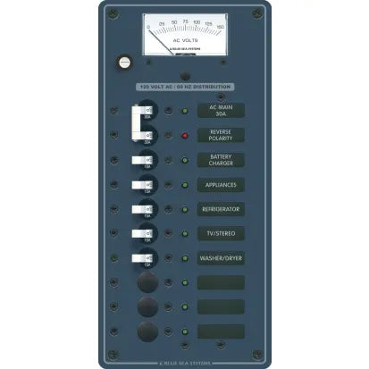 BLUE SEA SYSTEMS | Circuit Breaker Panel With Analog Voltmeter 120V AC Main + 8 Position (164120)