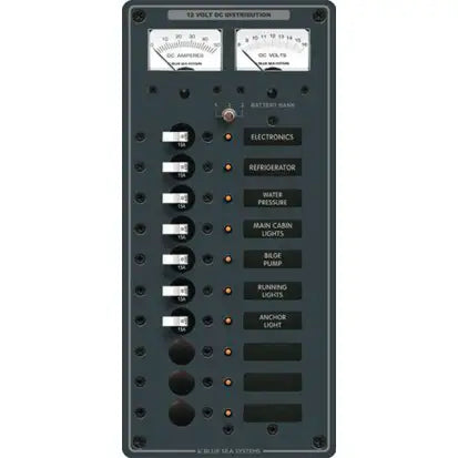 BLUE SEA SYSTEMS | Circuit Breaker Panel With Volt/Amp Analog Meters DC 10 Position (89582)