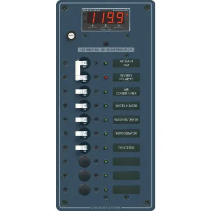 BLUE SEA SYSTEMS | Circuit Breaker Panel With Digital Multimeter 120V AC Main + 8 Position (135013)