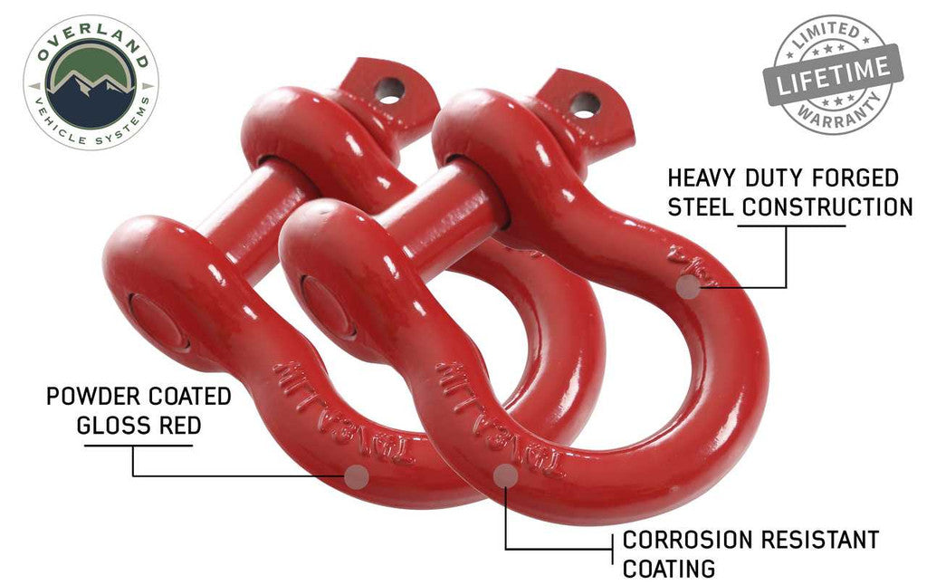 OVERLAND VEHICLE SYSTEMS | Recovery Shackle 3/4" 4.75 Ton Red - Sold In Pairs (19010204)
