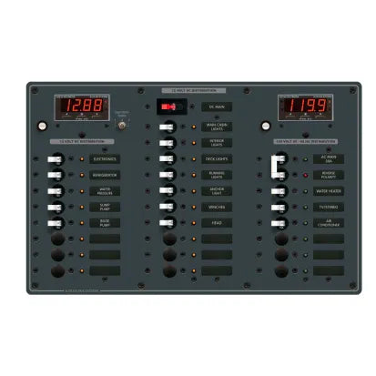 BLUE SEA SYSTEMS | Circuit Breaker Panel AC Main + 6 Positions/DC Main + 18 Positions (135007)