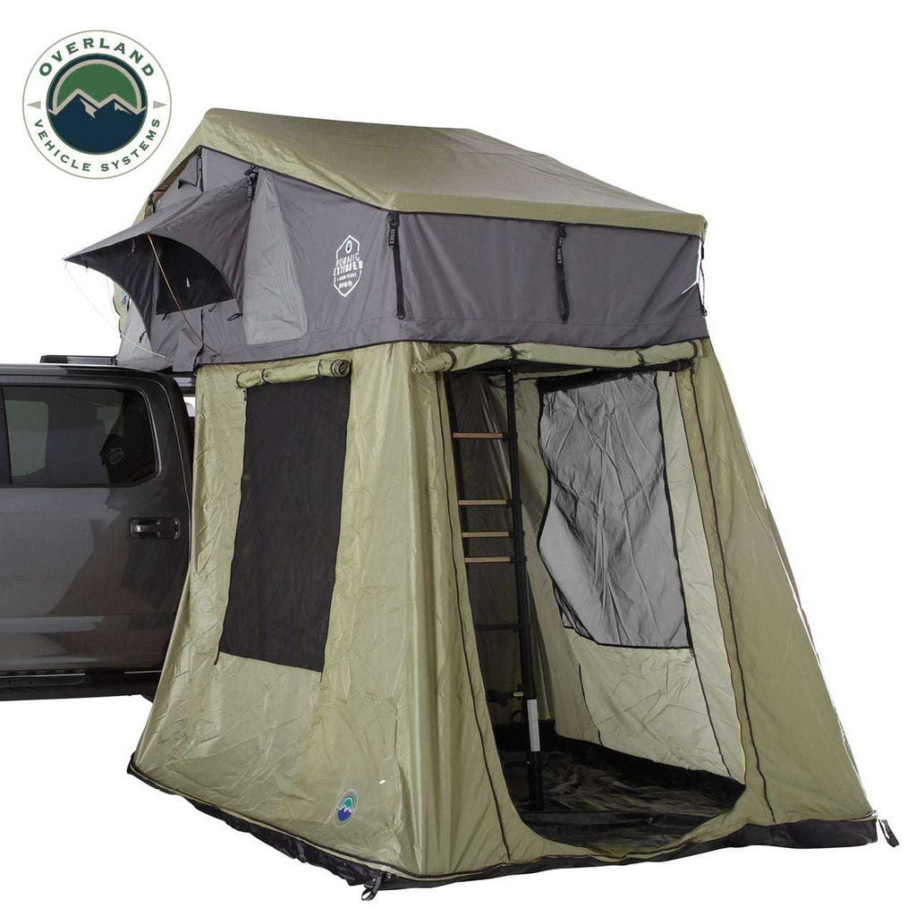 OVERLAND VEHICLE SYSTEMS | Nomadic 2 Roof Top Tent Annex Green Base With Black Floor & Travel Cover (18529936)