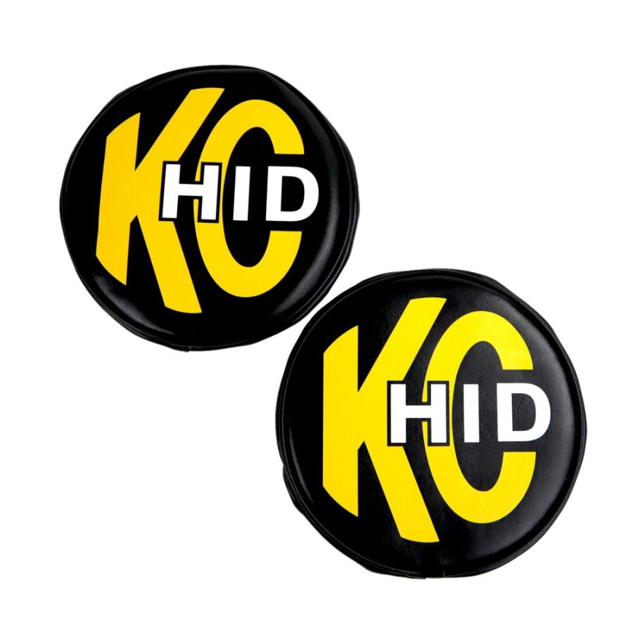 KC HILITES | 8" Light Cover - Soft Vinyl - Pair - Black w/ Yellow KC HID Logo (5818)