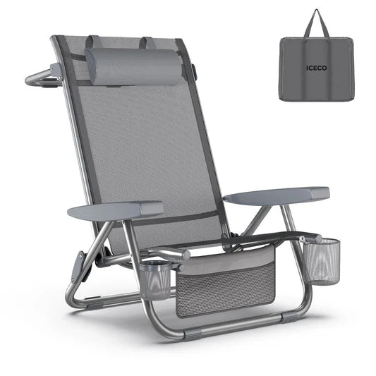 ICECO | Bora 5-Position Reclining Folding Beach Chair with Headrest for Adults