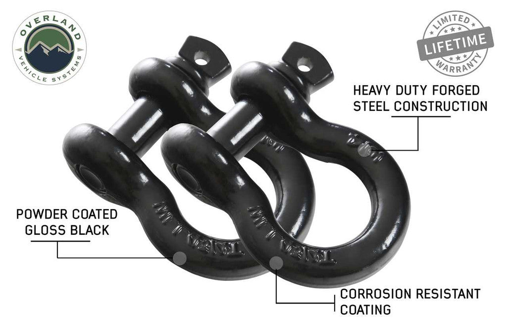 OVERLAND VEHICLE SYSTEMS | Recovery Shackle 3/4" 4.75 Ton Black - Sold In Pairs (19010201)