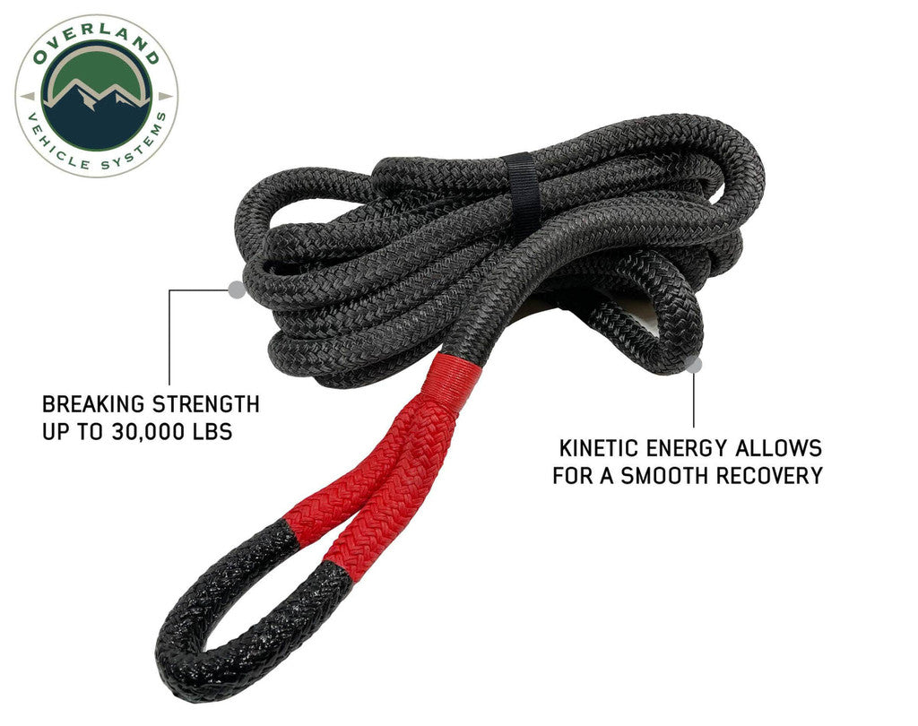OVERLAND VEHICLE SYSTEMS | Brute Kinetic Recovery Strap 1" x 30' With Storage Bag - 30% stretch (19009916)