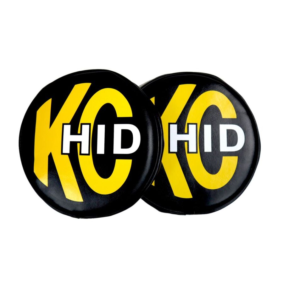 KC HILITES | 8" Light Cover - Soft Vinyl - Pair - Black w/ Yellow KC HID Logo (5818)