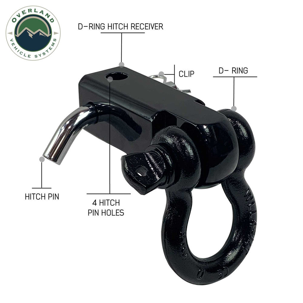 OVERLAND VEHICLE SYSTEMS | Receiver Mount Recovery Shackle 3/4" 4.75 Ton With Dual Hole Black Universal (19109901)