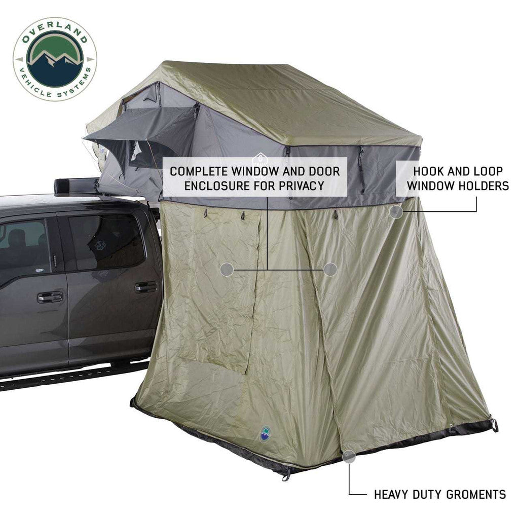 OVERLAND VEHICLE SYSTEMS | Nomadic 3 Roof Top Tent Annex Green Base With Black Floor & Travel Cover (18539936)
