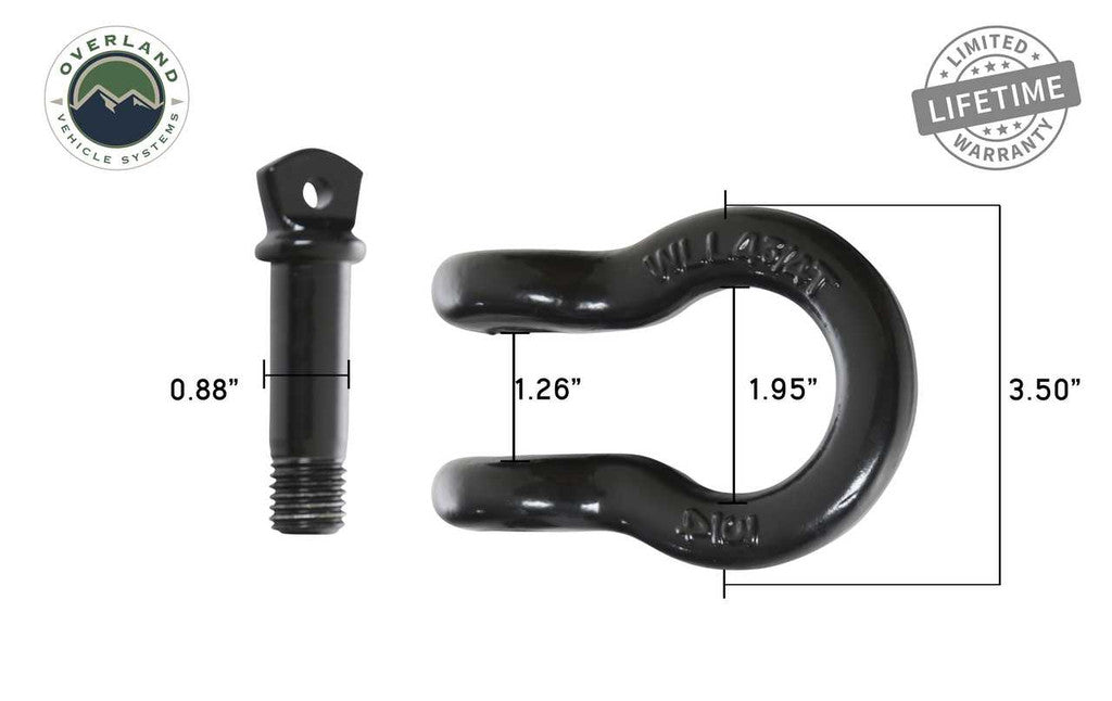 OVERLAND VEHICLE SYSTEMS | Recovery Shackle 3/4" 4.75 Ton Black - Sold In Pairs (19010201)