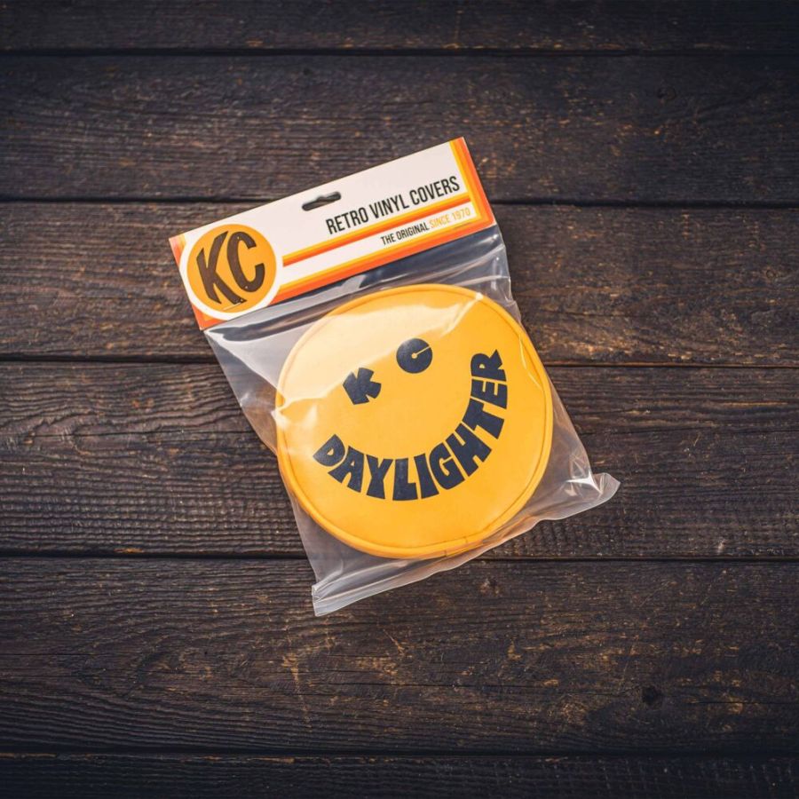 KC HILITES | Cover; Retro 6" Vinyl Yellow w/ Black "KC DAYLIGHTER" Smiley Face (pr) (5201)