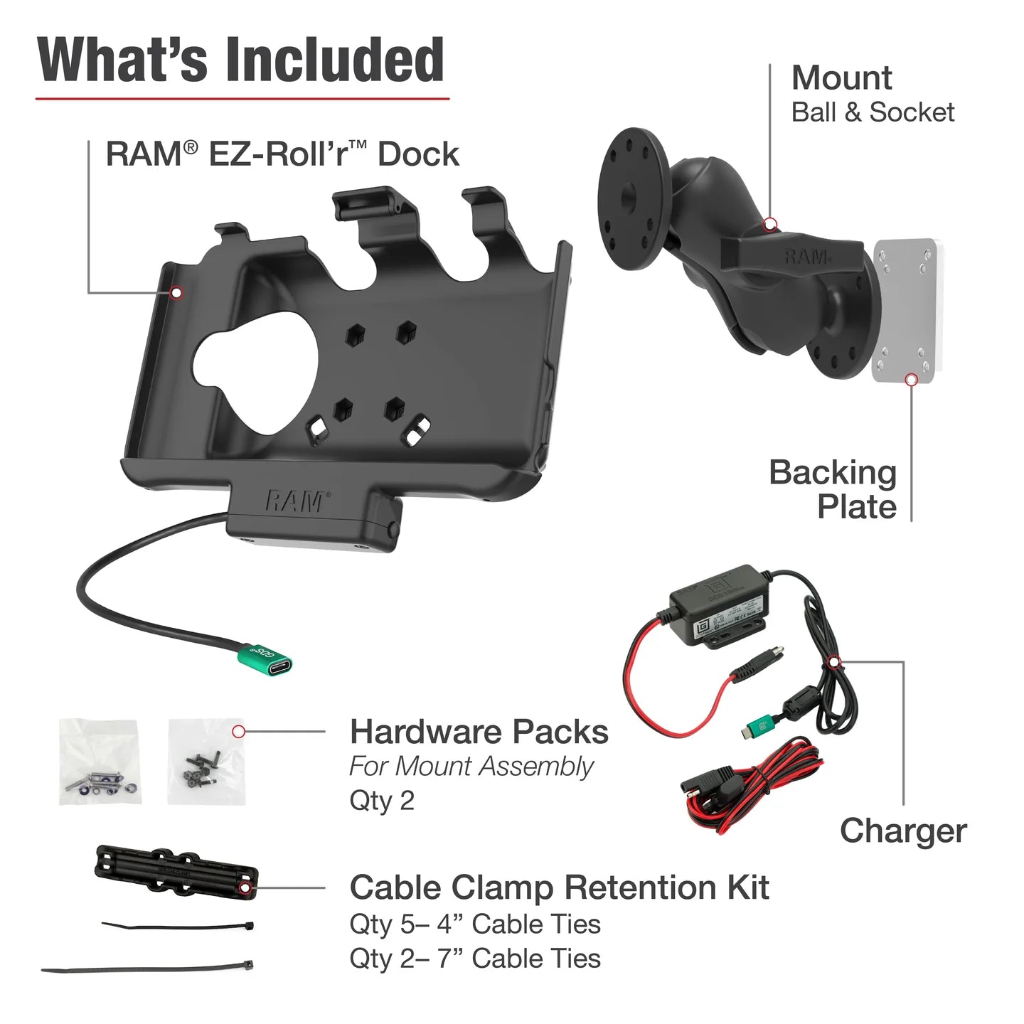 RAM MOUNTS | RAM® EZ-Roll'r™ USB-C Powered Mount for Samsung Tab Active5 & 3