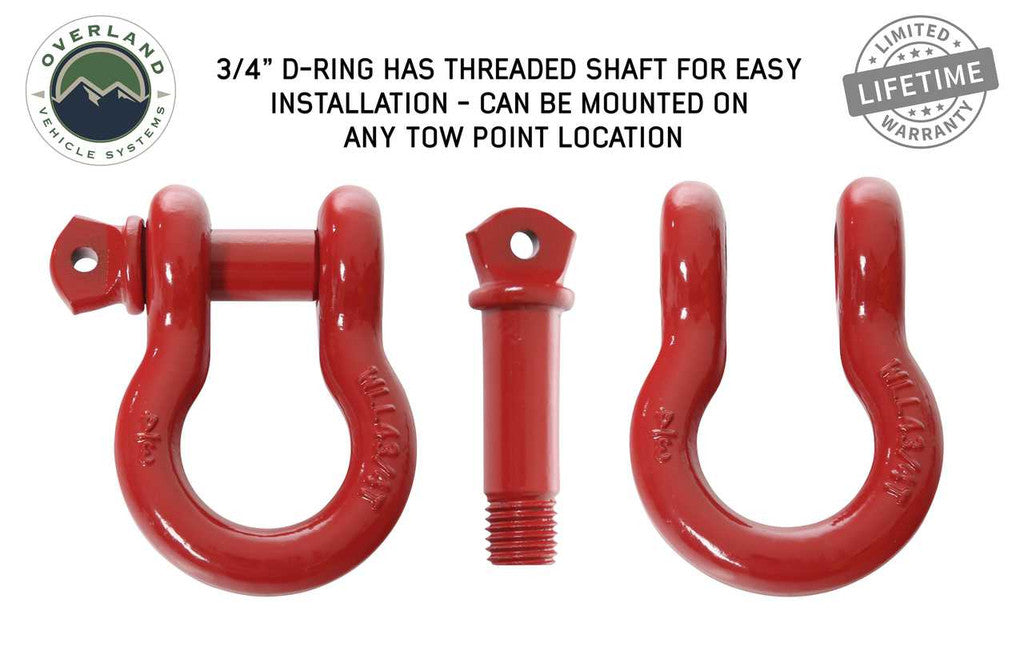 OVERLAND VEHICLE SYSTEMS | Recovery Shackle 3/4" 4.75 Ton Red - Sold In Pairs (19010204)