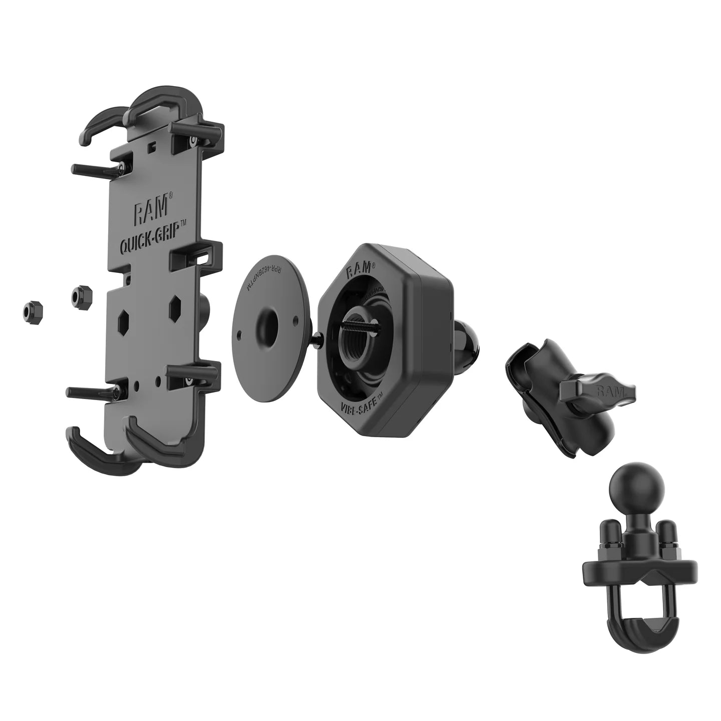 RAM MOUNTS | RAM Quick-Grip XL Phone Mount with Vibe-Safe & U-Bolt Base - Short