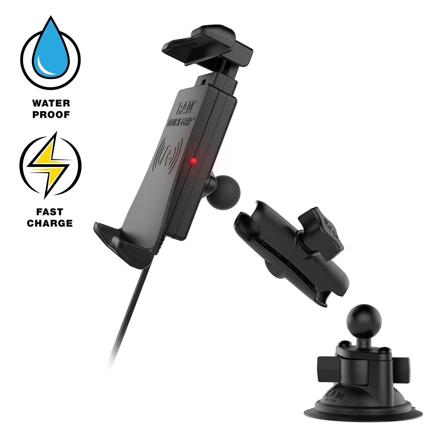 RAM MOUNTS | RAM Quick-Grip 15W Waterproof Wireless Charging Suction Cup Mount