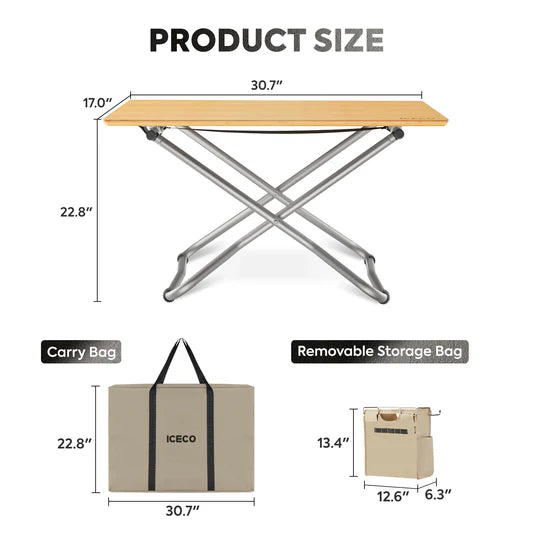 ICECO | Portable Folding Bamboo Camping Table with Storage Bag