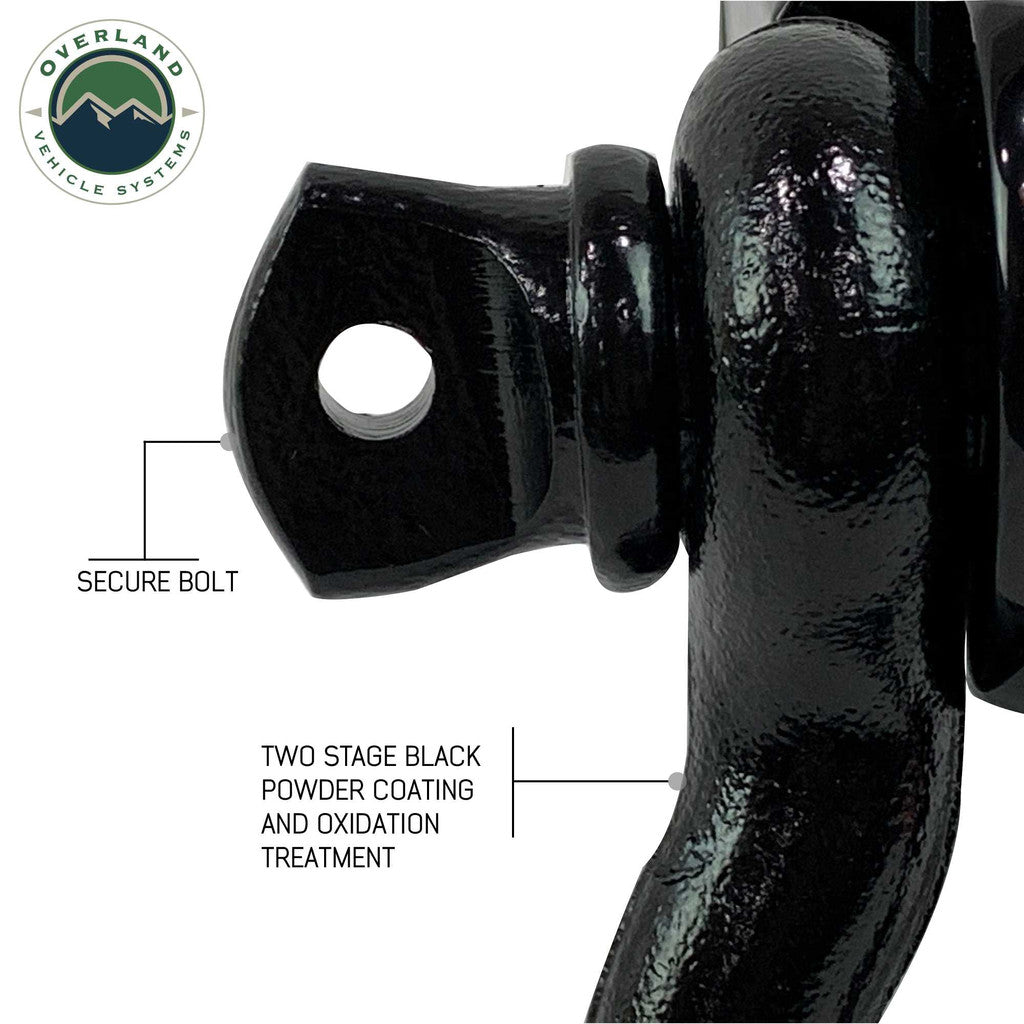 OVERLAND VEHICLE SYSTEMS | Receiver Mount Recovery Shackle 3/4" 4.75 Ton With Dual Hole Black Universal (19109901)