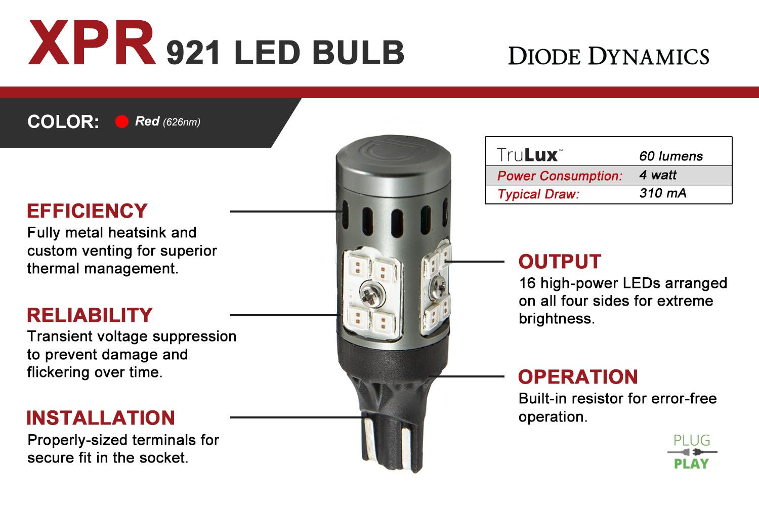 DIODE DYNAMICS | 921 XPR Red 3rd Brake Light LED Bulbs