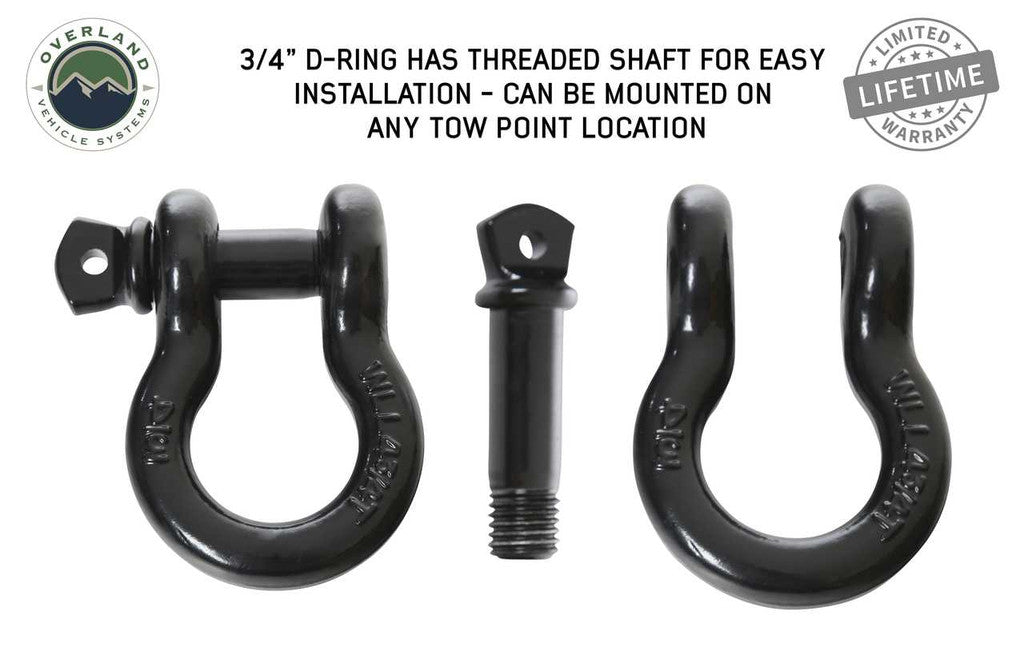 OVERLAND VEHICLE SYSTEMS | Recovery Shackle 3/4" 4.75 Ton Black - Sold In Pairs (19010201)