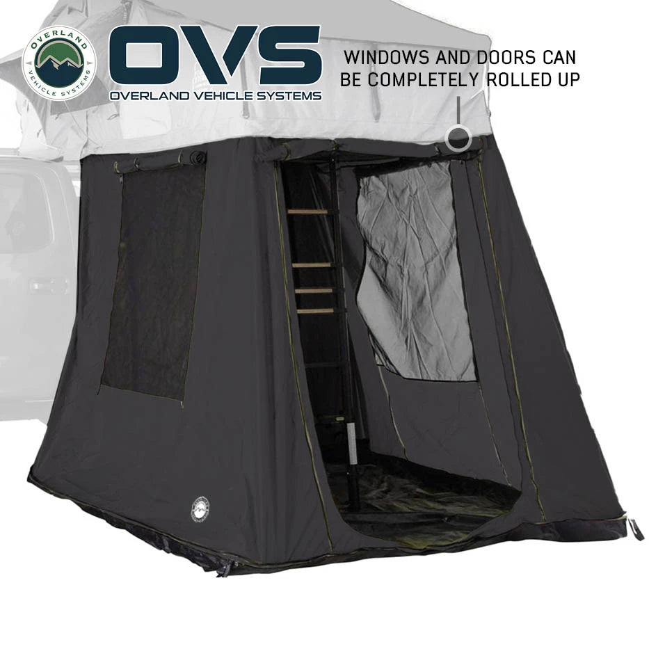 OVERLAND VEHICLE SYSTEMS | HD Nomadic 3 White Annex Room Enclosure With Grey Fabric and PVC Flooring and Mesh Screen Doors (18039826)