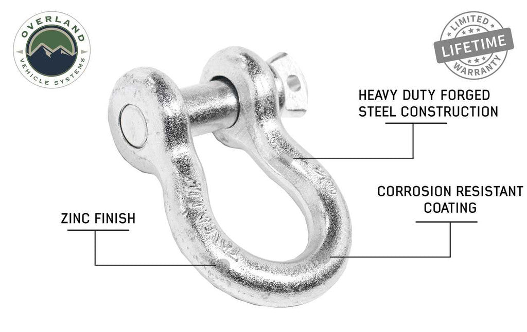 OVERLAND VEHICLE SYSTEMS | Recovery Shackle 3/4" 4.75 Ton Zinc (19019905)