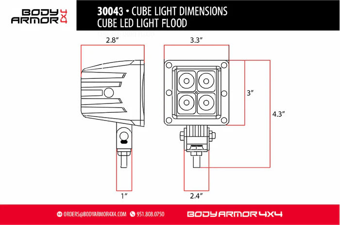 BODY ARMOR 4X4 | Blackout Led Cube Flood Light (30043)