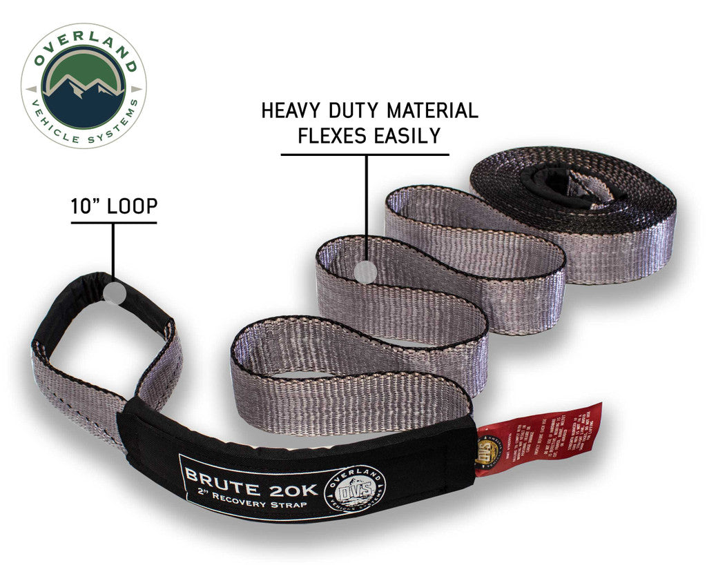 OVERLAND VEHICLE SYSTEMS | Tow Strap 20,000 lb. 2" x 30' Gray With Black Ends & Storage Bag (19059916)