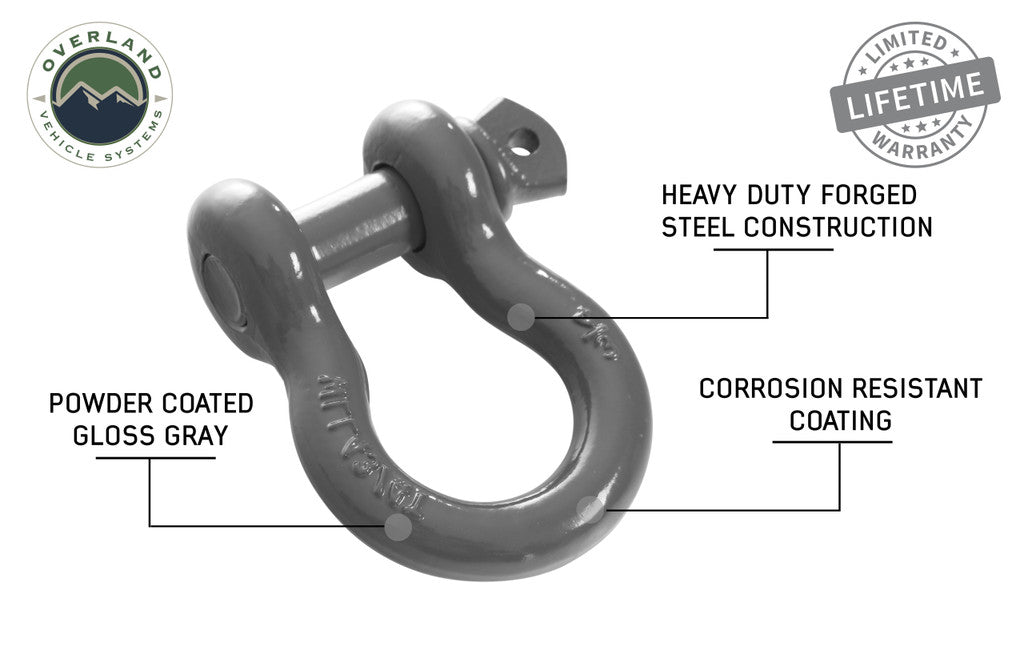 OVERLAND VEHICLE SYSTEMS | Recovery Shackle 3/4" 4.75 Ton - Gray - Sold In Pairs (19010206)