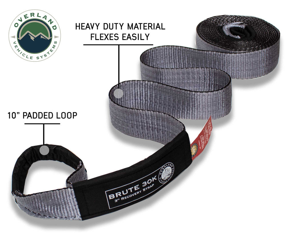 OVERLAND VEHICLE SYSTEMS | Tow Strap 30,000 lb. 3" x 30' Gray With Black Ends & Storage Bag (19069916)