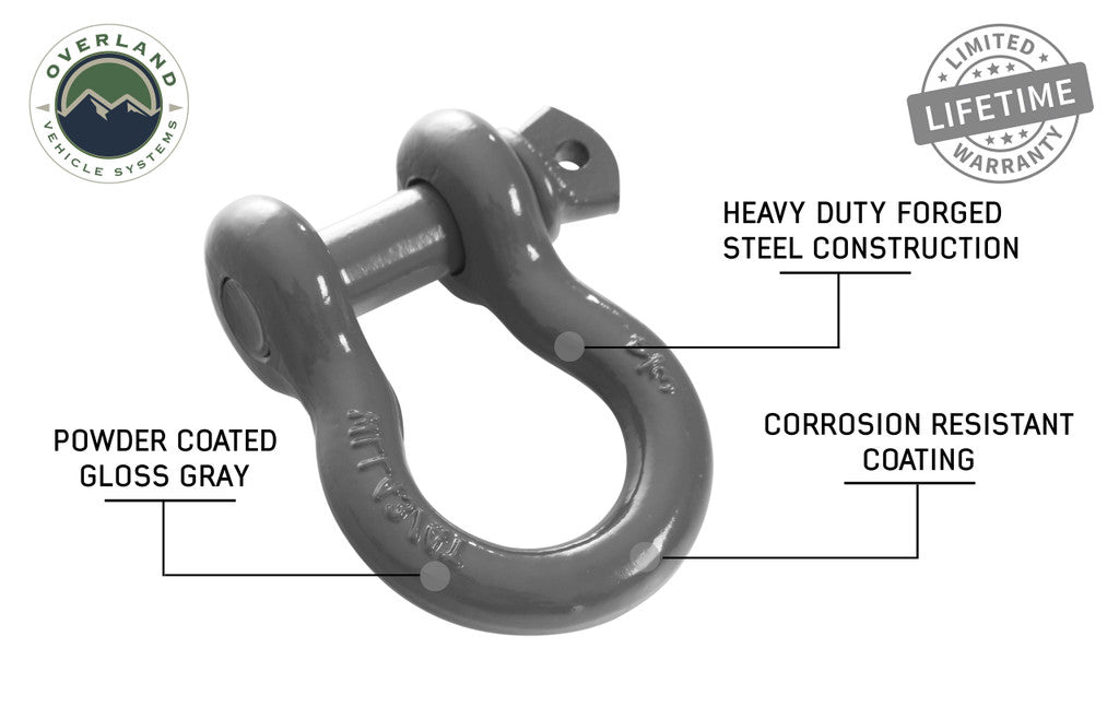 OVERLAND VEHICLE SYSTEMS | Recovery Shackle 3/4" 4.75 Ton - Gray Universal (19019903)