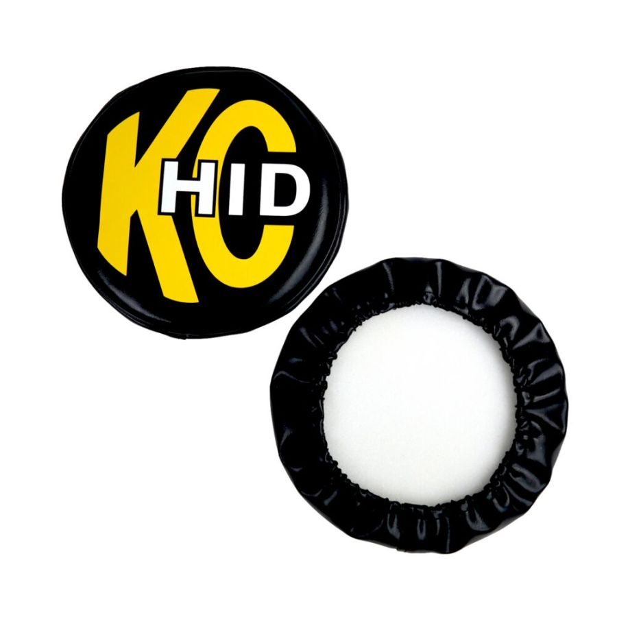 KC HILITES | 8" Light Cover - Soft Vinyl - Pair - Black w/ Yellow KC HID Logo (5818)