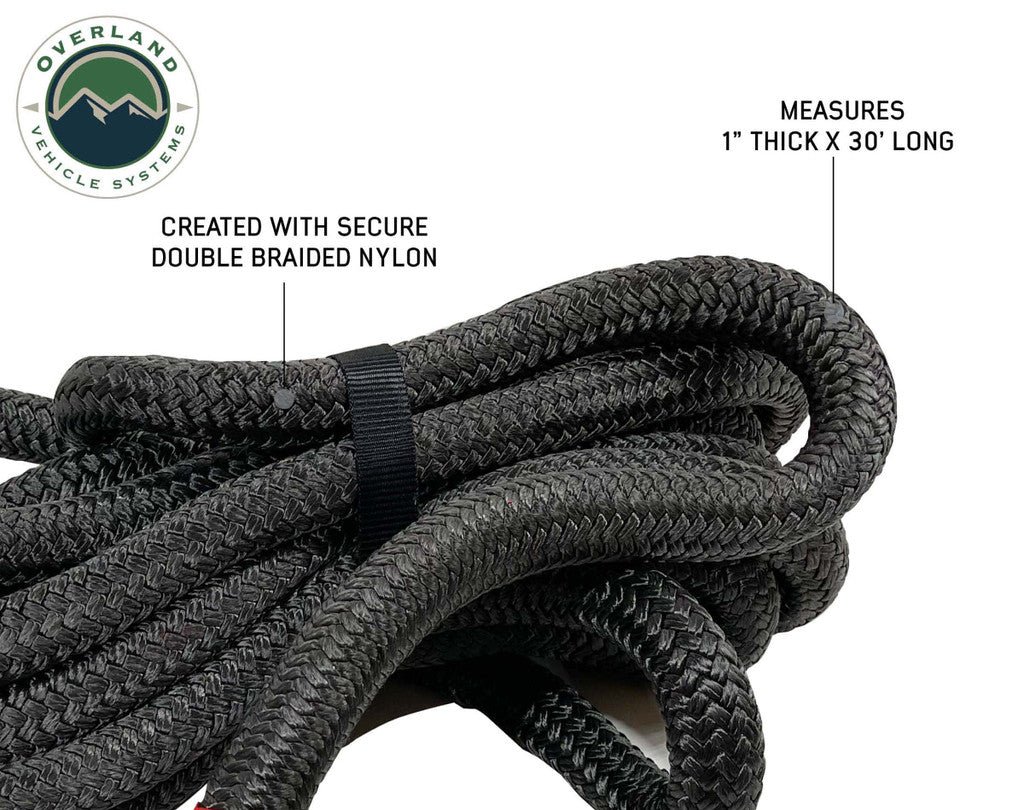 OVERLAND VEHICLE SYSTEMS | Brute Kinetic Recovery Strap 1" x 30' With Storage Bag - 30% stretch (19009916)