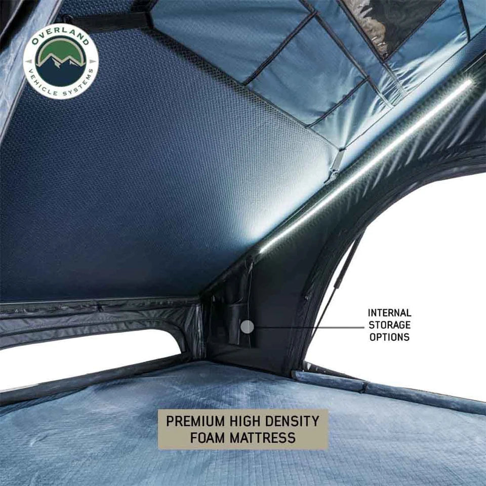 OVERLAND VEHICLE SYSTEMS | XD Lhotse 2 Person Clam Shell Aluminum Hard Shell Roof Top Tent - Blue Body & Black Rainfly (18589902)