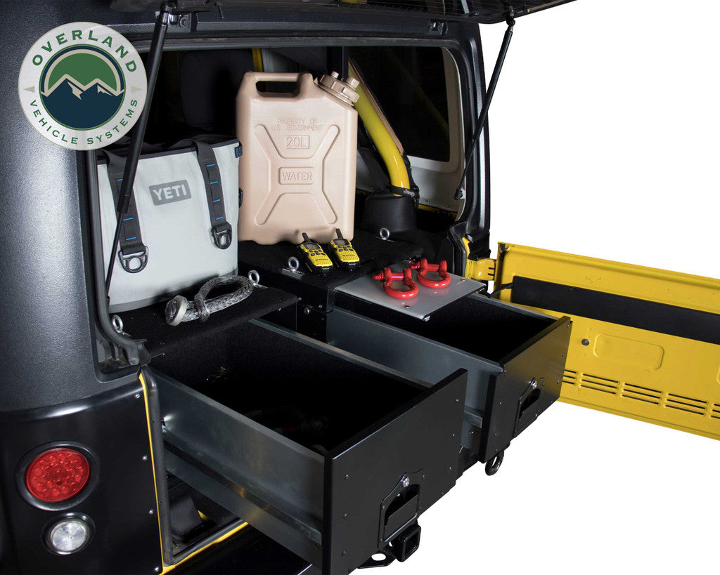 OVERLAND VEHICLE SYSTEMS | Cargo Box With Slide Out Drawer & Working Station Size Black Powder Coat Universal (21010201)
