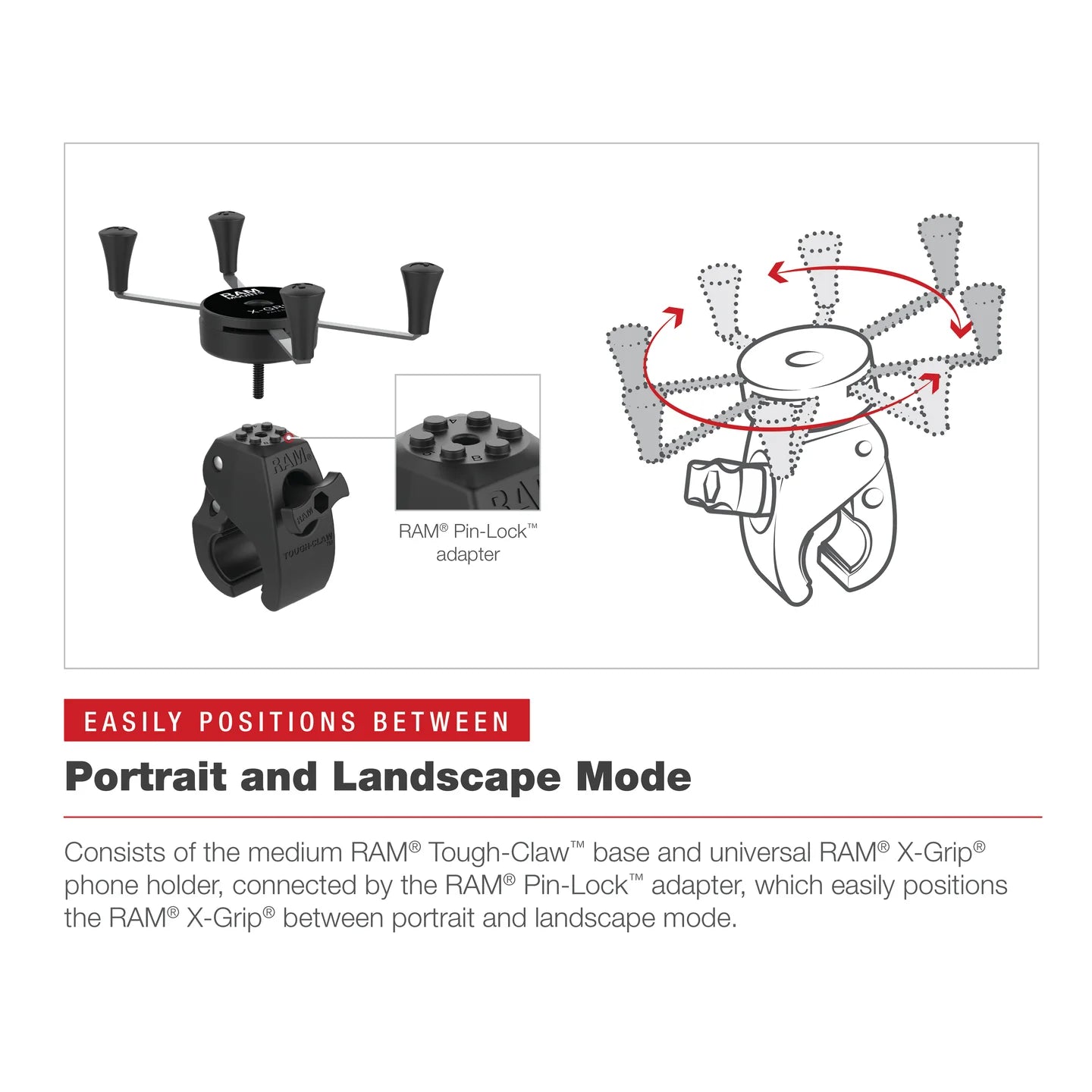 RAM MOUNTS | RAM X-Grip Large Phone Mount with Low-Profile Medium Tough-Claw