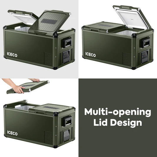 ICECO | 79.2QT VL75ProD Olive 12V Heavy Duty Metal Fridge Freezer