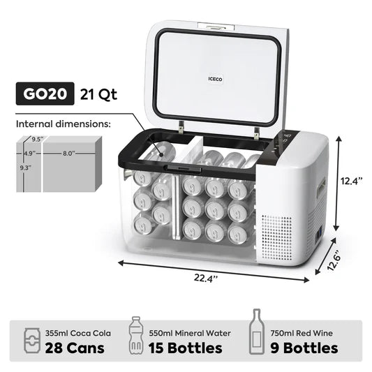 ICECO | 21QT GO20 Dual Zone 12V Portable Freezer (White)