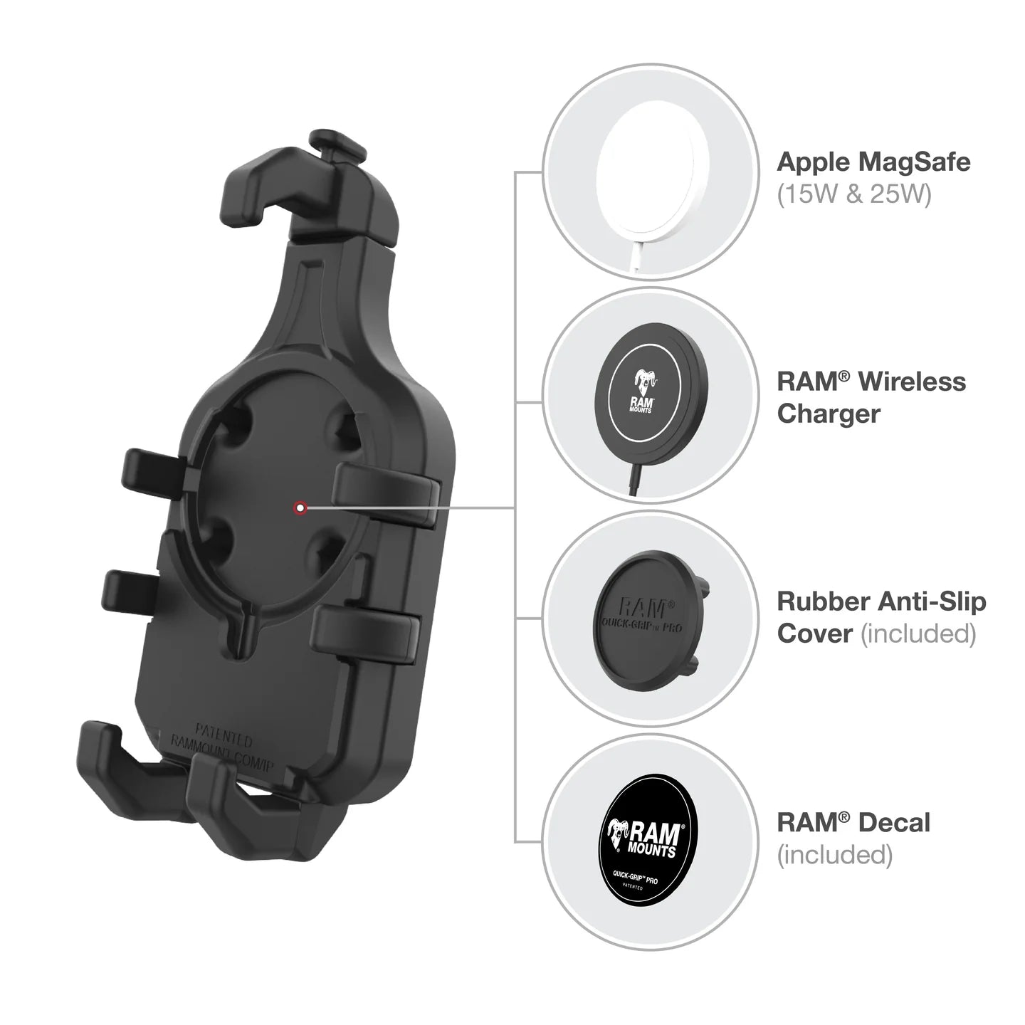 RAM MOUNTS | RAM Quick-Grip Pro Phone Mount with Fork Stem Base - Short