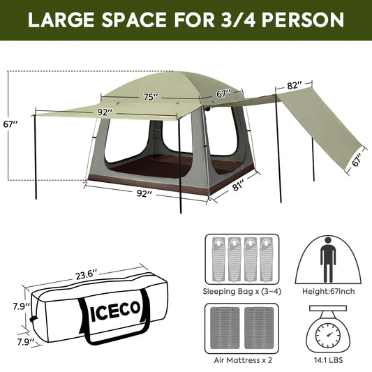 ICECO | 4 Person Double Layer Camping Tent