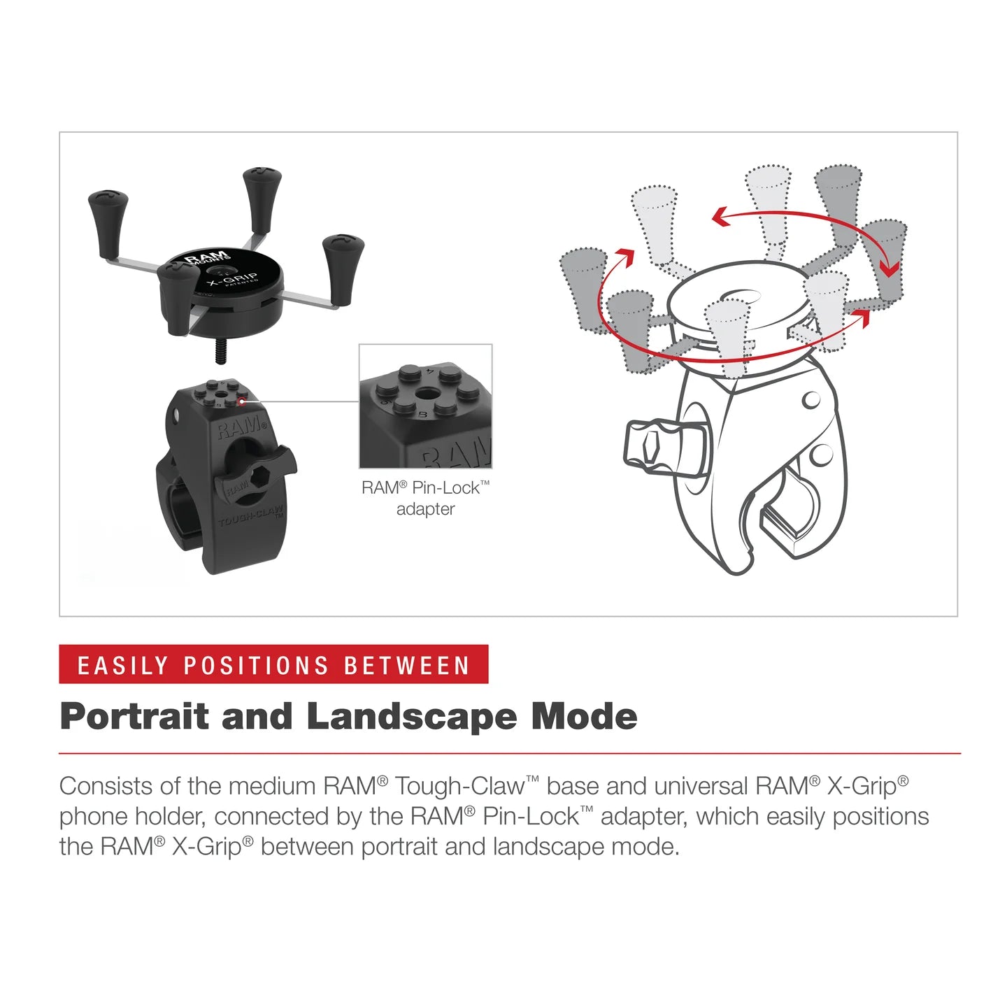 RAM MOUNTS | RAM X-Grip Phone Mount with Low-Profile Medium Tough-Claw