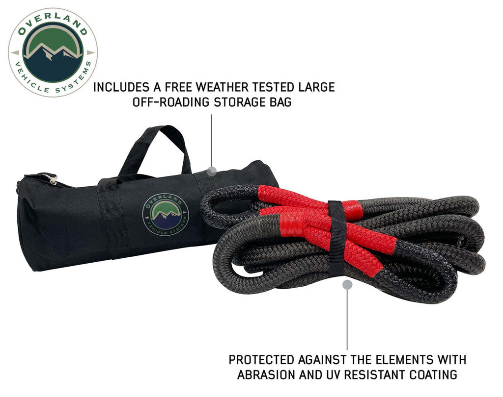 OVERLAND VEHICLE SYSTEMS | Brute Kinetic Recovery Strap 1" x 30' With Storage Bag - 30% stretch (19009916)