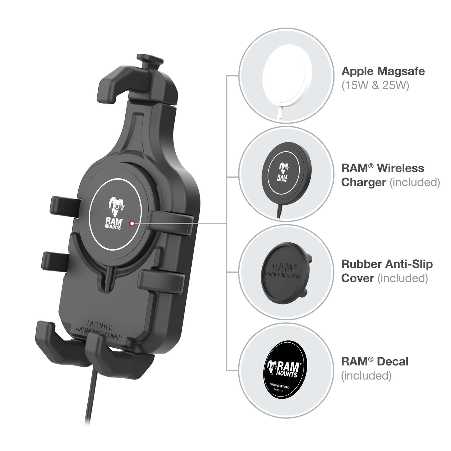 RAM MOUNTS |RAM Quick-Grip Pro with Ball & Qi2 15W Wireless Charger