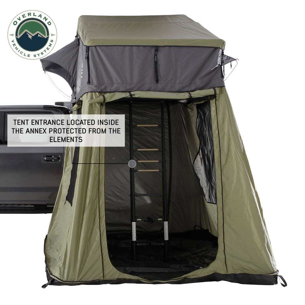 OVERLAND VEHICLE SYSTEMS | Nomadic 3 Roof Top Tent Annex Green Base With Black Floor & Travel Cover (18539936)