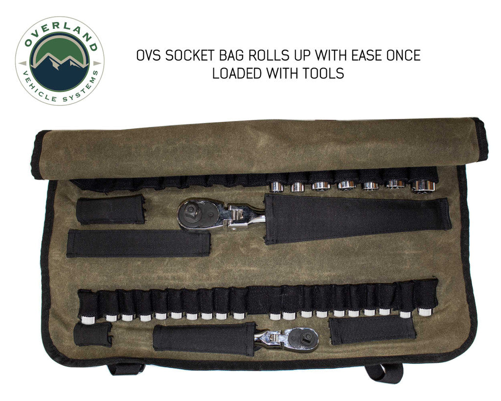OVERLAND VEHICLE SYSTEMS | Rolled Bag Socket Organizer With Handle & Straps #16 Waxed Canvas Universal (21089941)