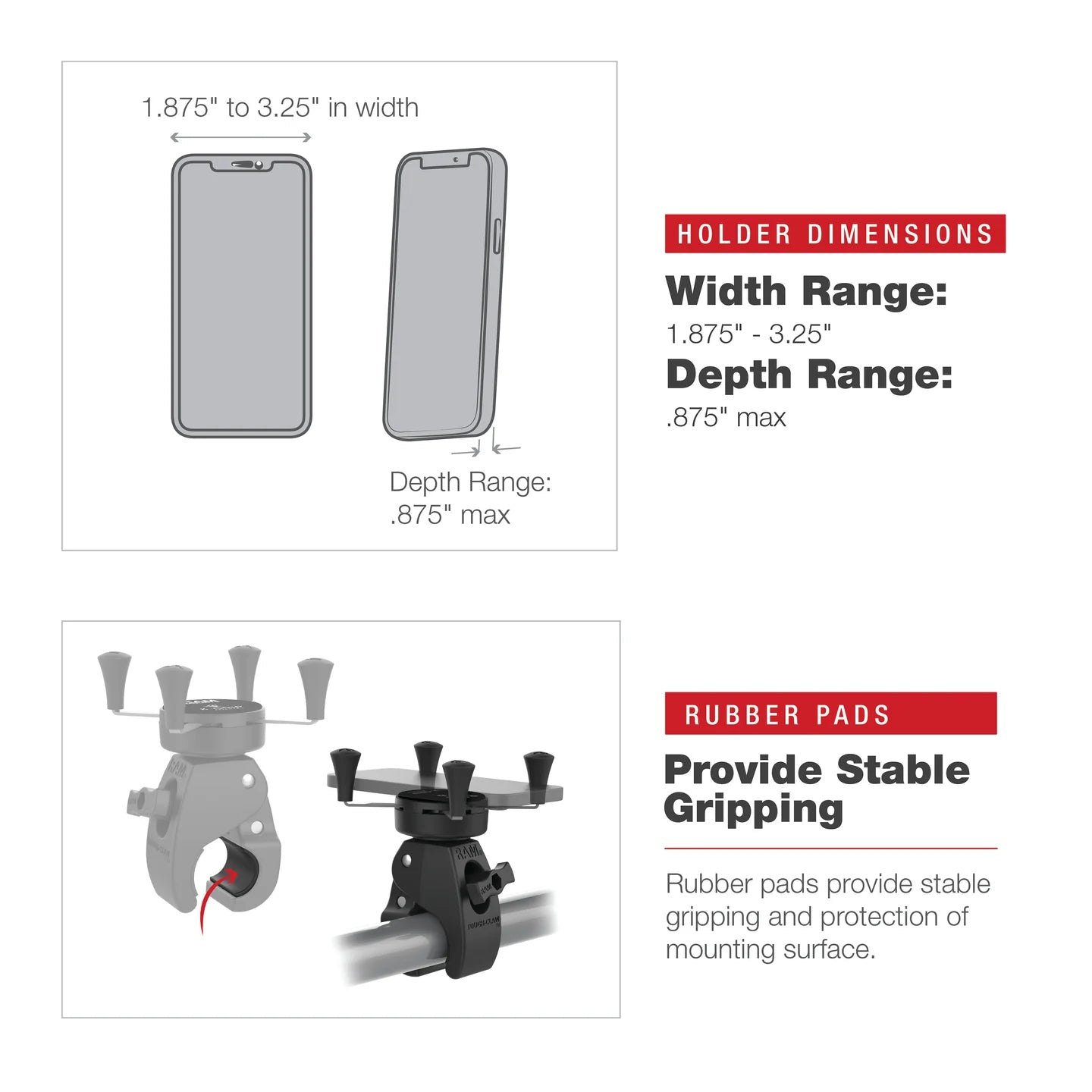 RAM MOUNTS | RAM X-Grip Phone Mount with Low-Profile Medium Tough-Claw