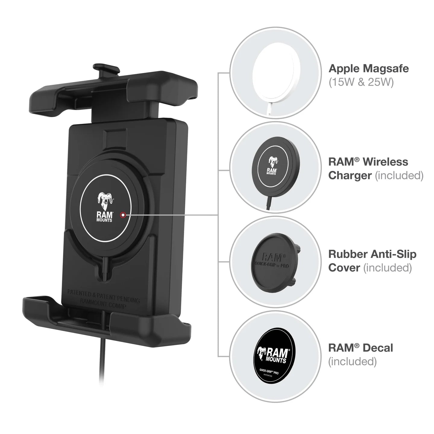 RAM MOUNTS | RAM Quick-Grip Pro XL Suction Cup Mount with Qi2 15W Wireless Charger