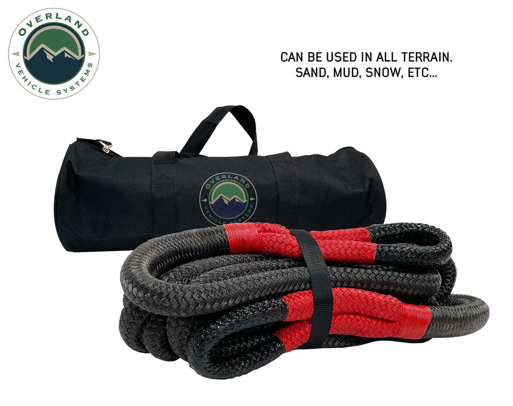 OVERLAND VEHICLE SYSTEMS | Brute Kinetic Recovery Strap 1" x 30' With Storage Bag - 30% stretch (19009916)