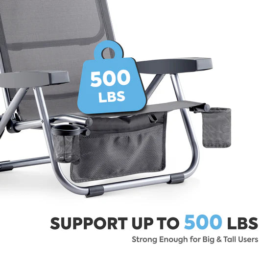 ICECO | Bora 5-Position Reclining Folding Beach Chair with Headrest for Adults